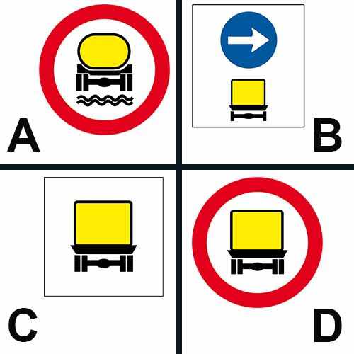 Care din următoarele indicatoare arată traseu obligatoriu pentru vehiculele ce transportă substanţe periculoase: