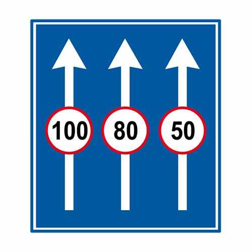 Ce bandă puteți alege la întâlnirea indicatorului din imagine, dacă doriți să vă continuați deplasarea cu viteza aproximativă de 70 km/h?
