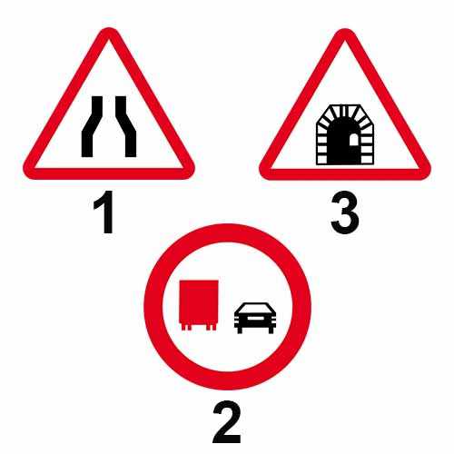 Conducând un autoturism, în zona de acțiune a cărui indicator din cele alăturate este interzisă depășirea unui autocamion?