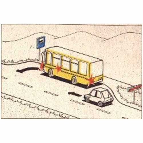 Cum trebuie să procedați dacă în situația alăturată vă aflați la volanul autoturismului, și observați că autobuzul a început să semnalizeze?
