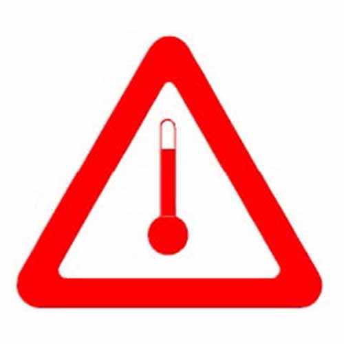 Mărcile triunghiulare cu laturile roșii, de cel puțin 250 mm, care au în centru simbolul unui termometru, trebuie aplicate: