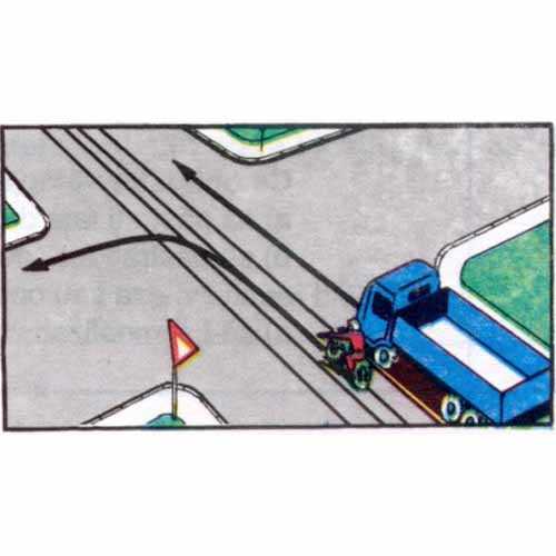 Motociclistul din imaginea alăturată s-a încadrat corect pentru a executa virajul spre stânga?